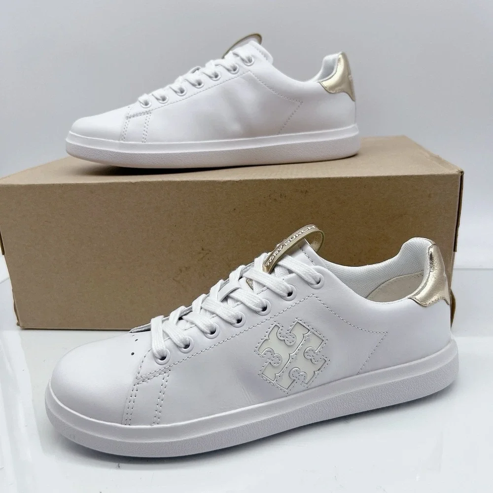 Tory Burch Howell Court Women's Fashion Sneakers White Leather Lace Up US 6.5